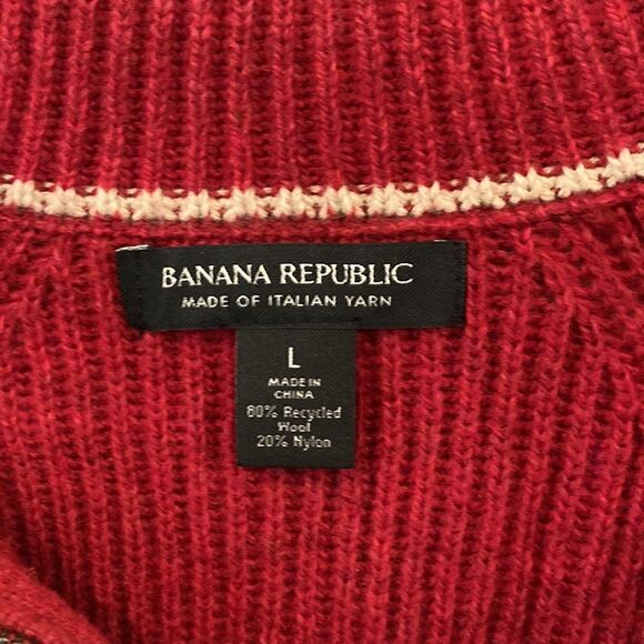Banana republic Italian yarn thick ribbed half zip collared red sweater size l - Picture 6 of 14